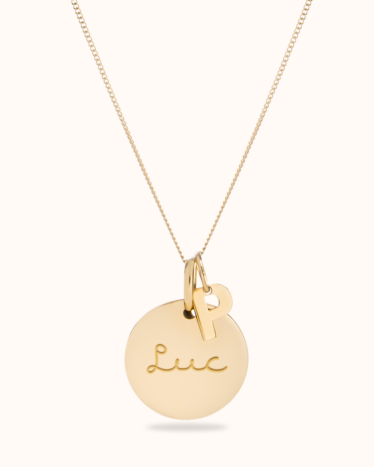 14k Coin Ketting met Initial Charm - 14k Solid Gold