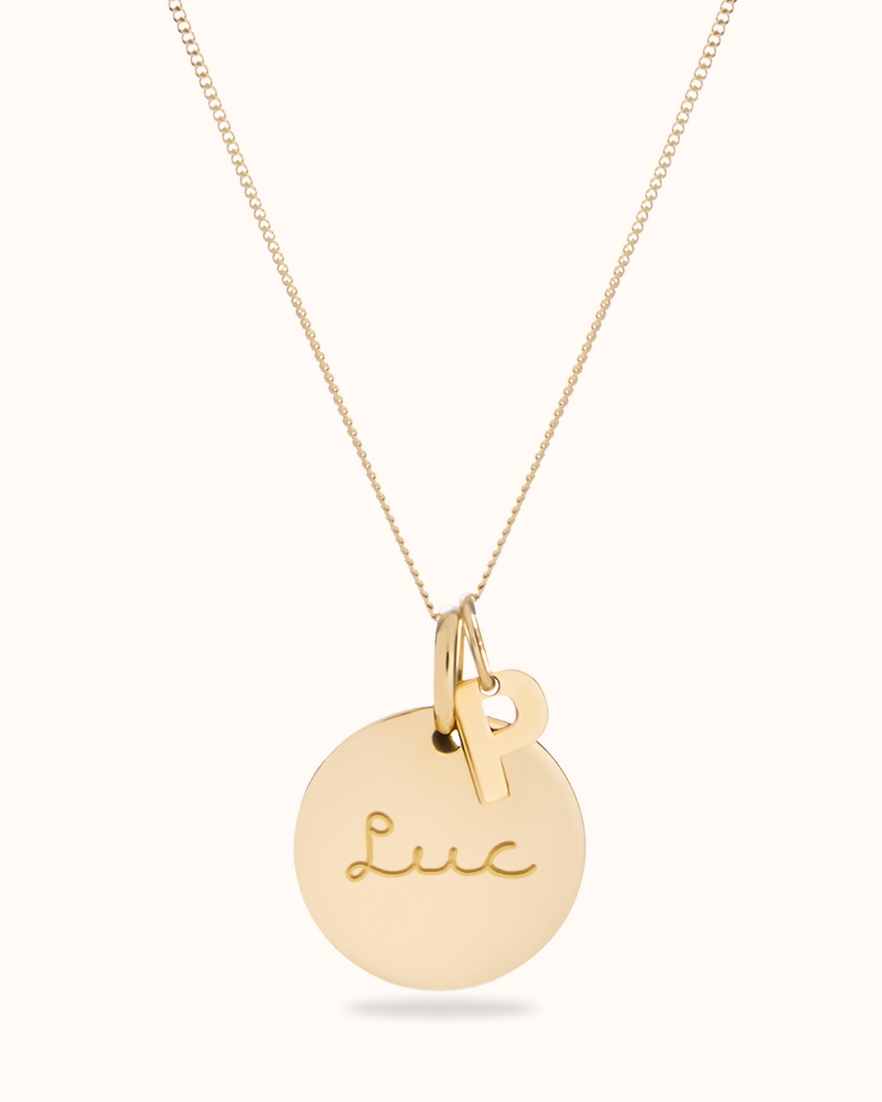 14k Coin Ketting met Initial Charm - 14k Solid Gold