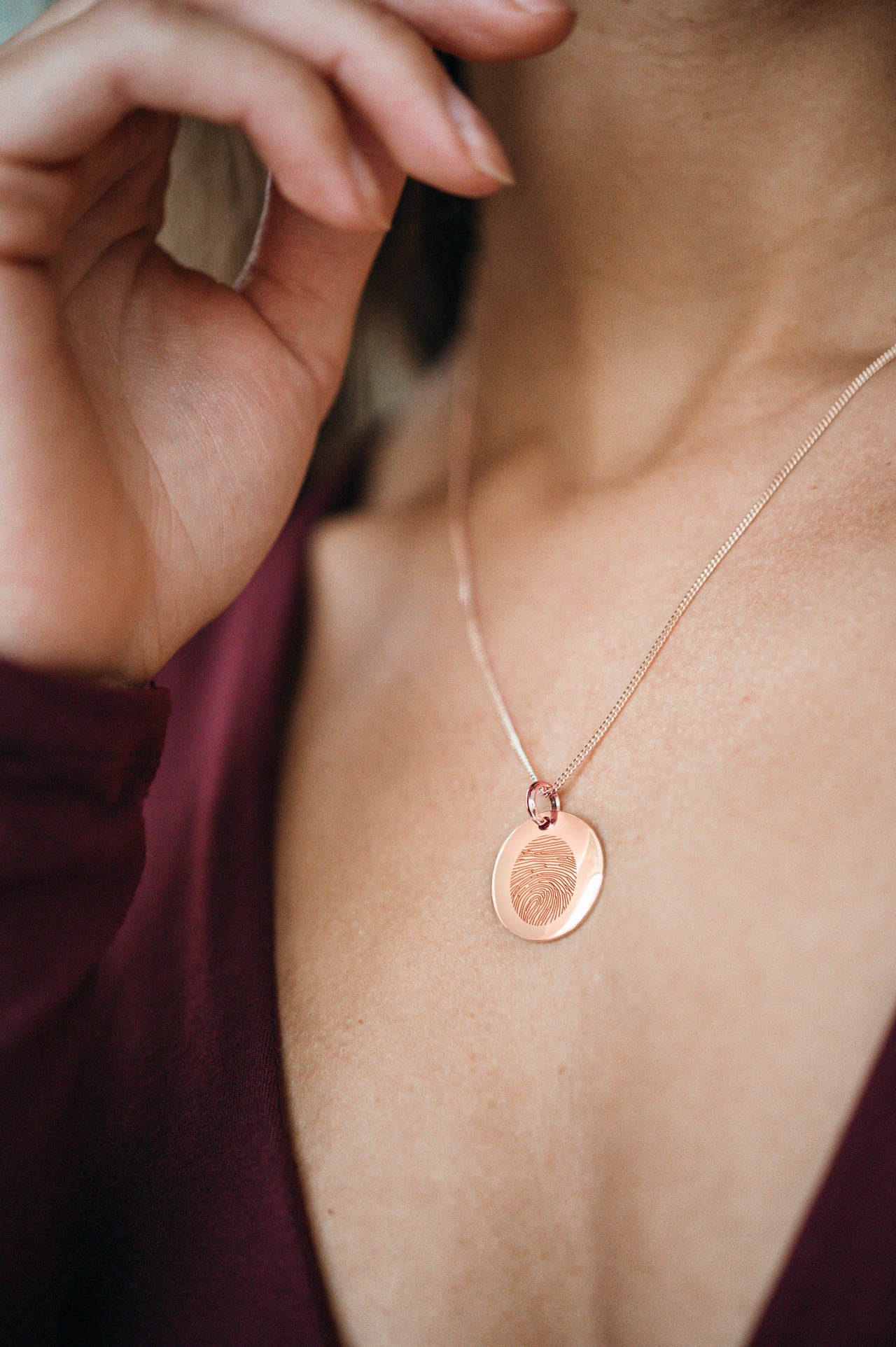 Fingerprint Coin Necklace - Rose plated