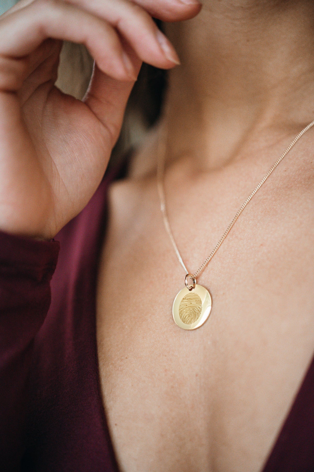 Vingerafdruk Coin Ketting - 18k Rosé Verguld