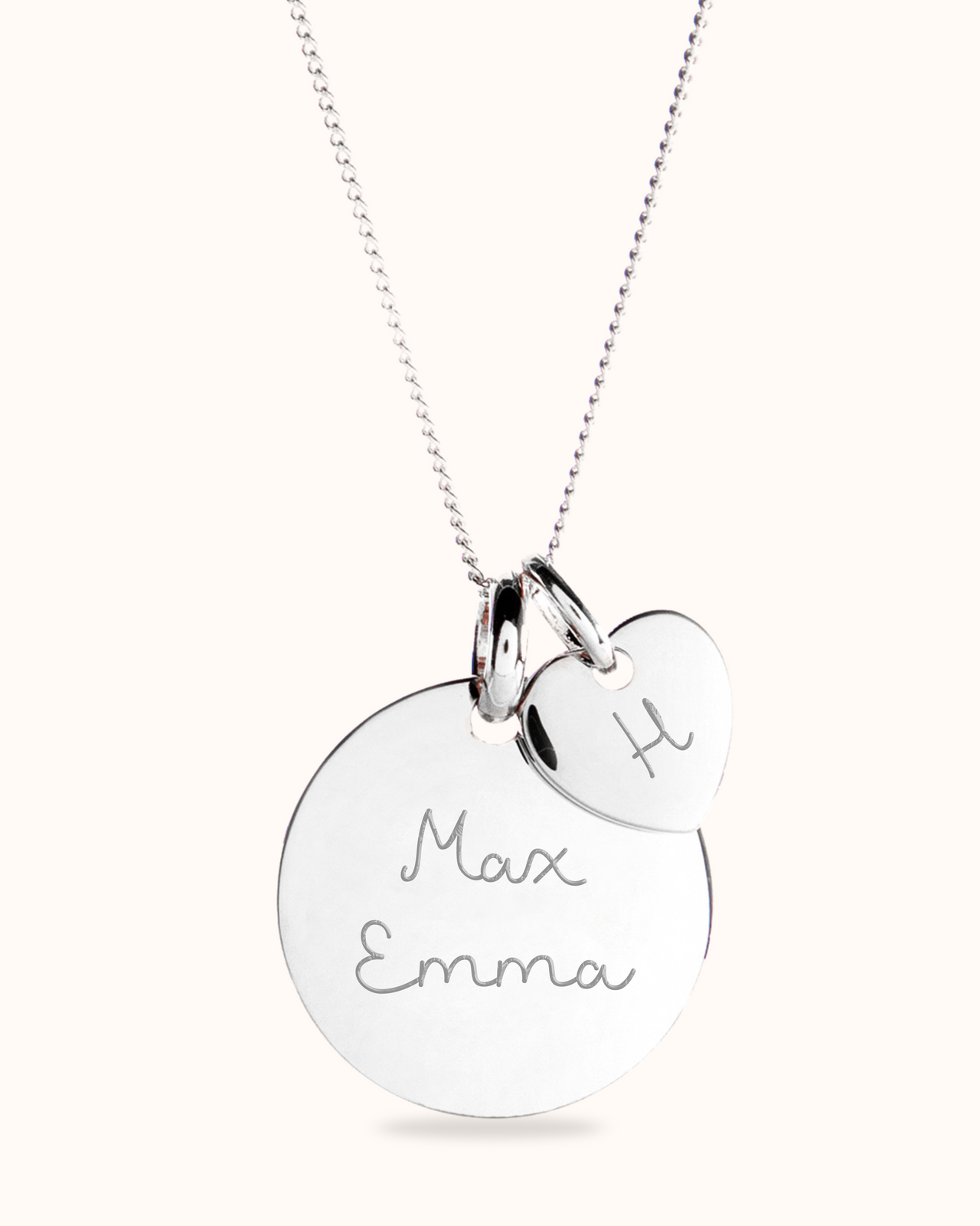 Coin Necklace with Mini Heart - Silver