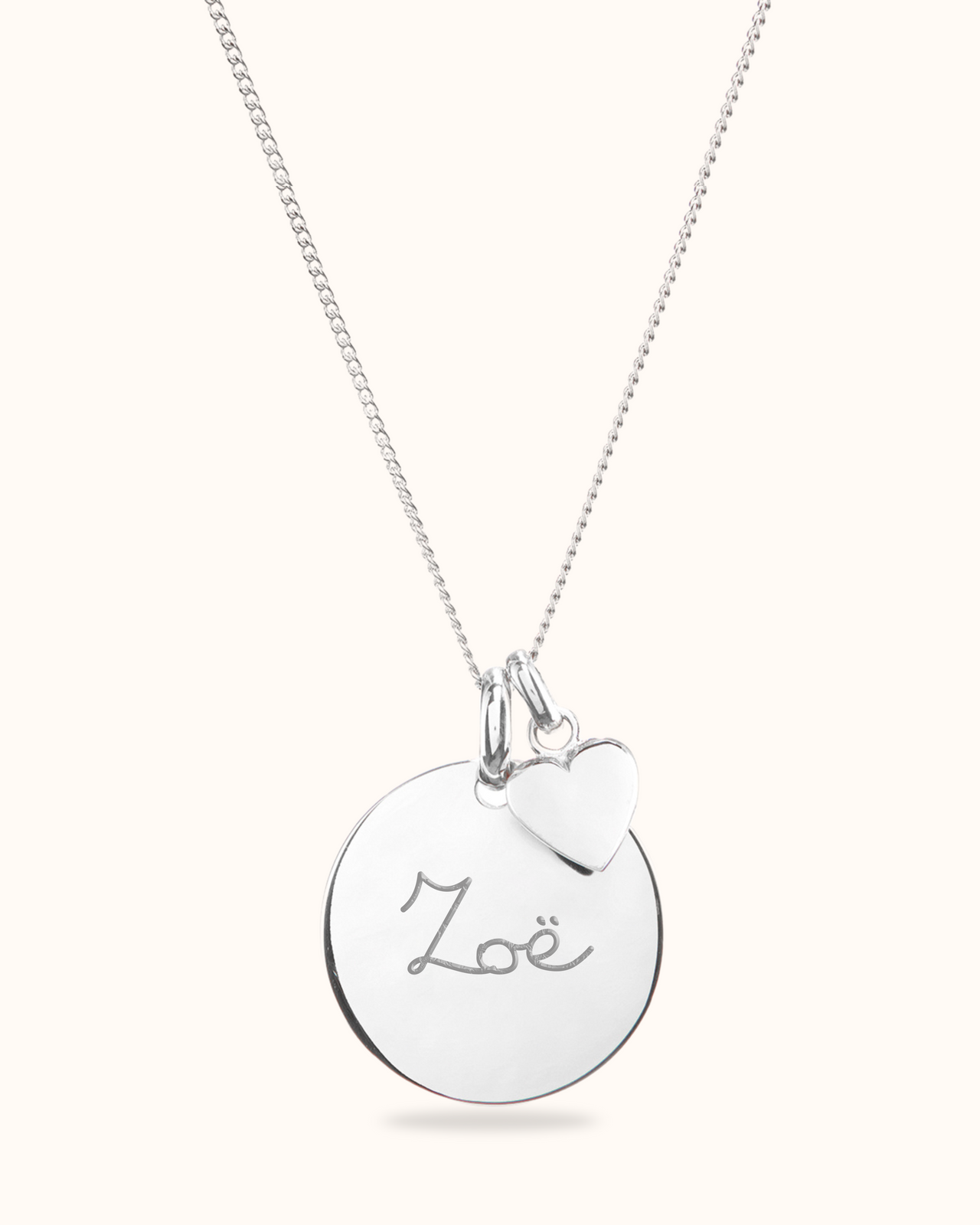 Coin Necklace with Tiny Heart - Silver