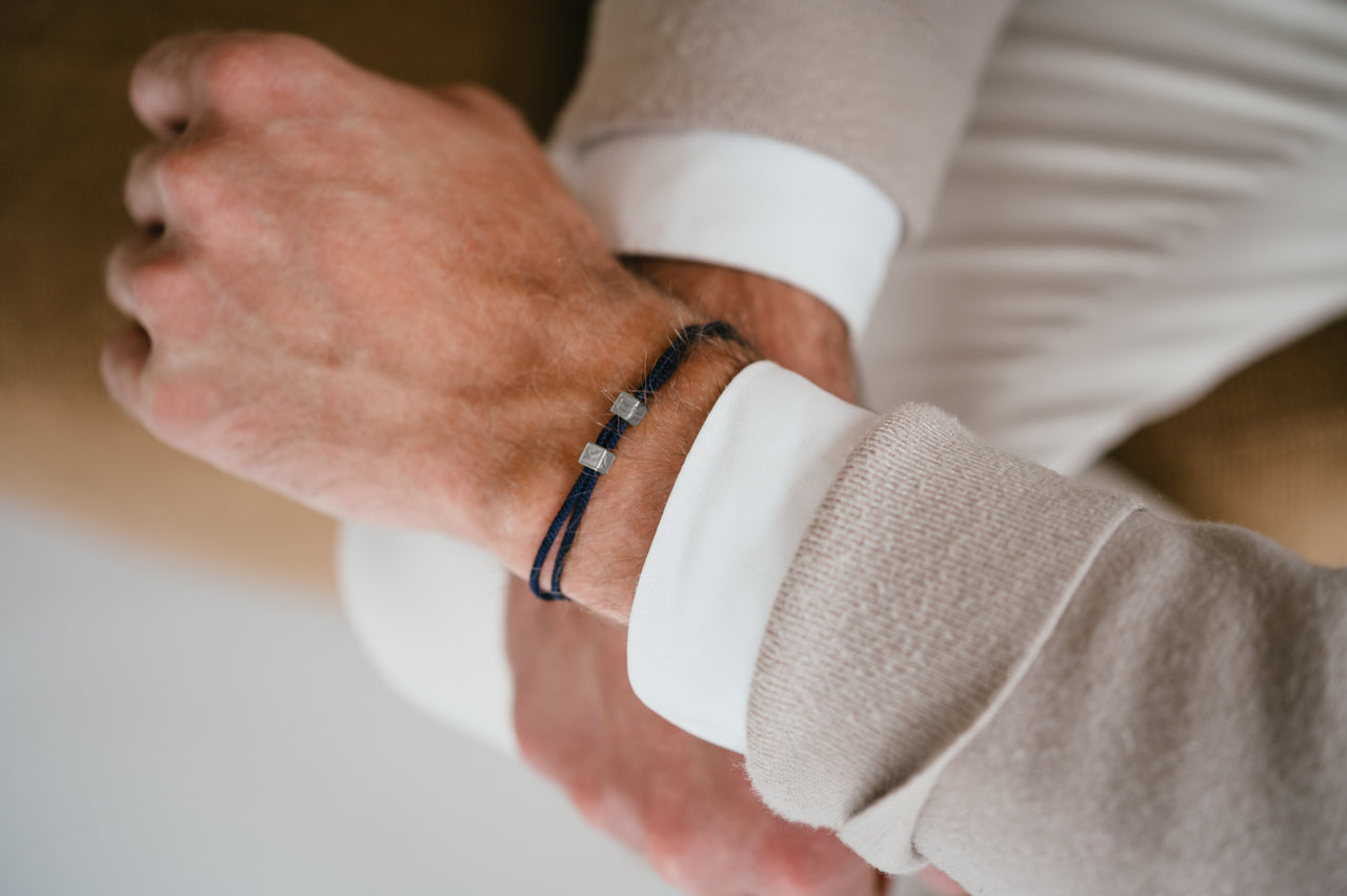 Men's Initial Cube Bracelet - Stainless steel silver