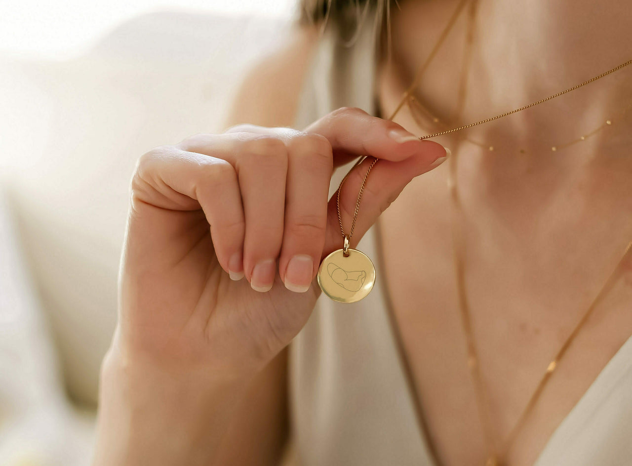 Ultrasound Illustration Coin Necklace - Gold plated