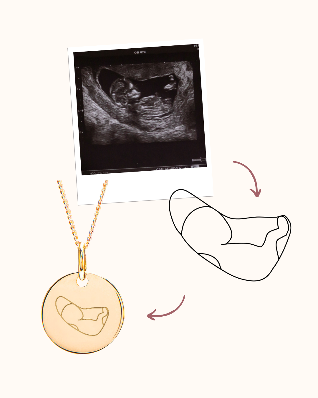 Ultrasound Illustration Coin Necklace - Gold plated