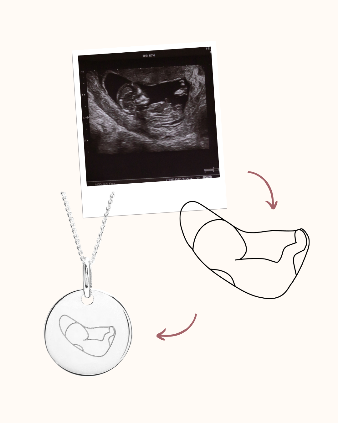 Collier Pendentif Rond Ultrason Illustration - Argent