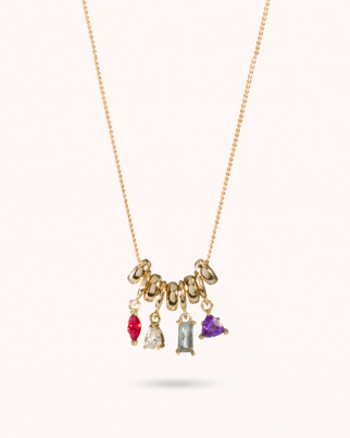 Sliding Birthstone Charm Necklace - Gold plated