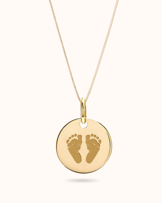 Collier Pendentif Rond Empreinte de Main et de Pied - Plaque or 18 carats