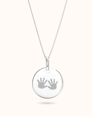 Collier Pendentif Rond Empreinte de Main et de Pied - Argent