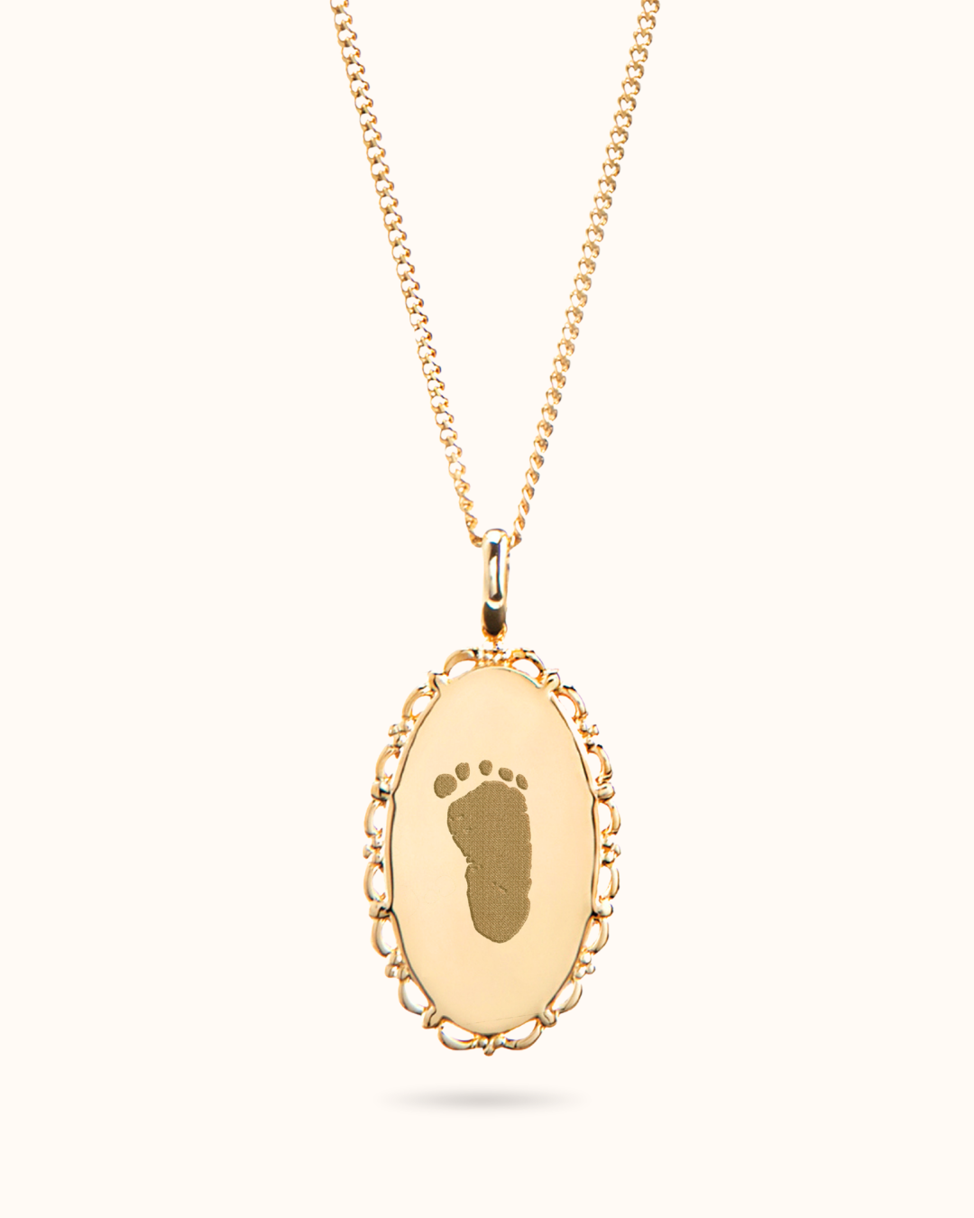Hand and Footprint Vintage Oval Necklace - Gold plated