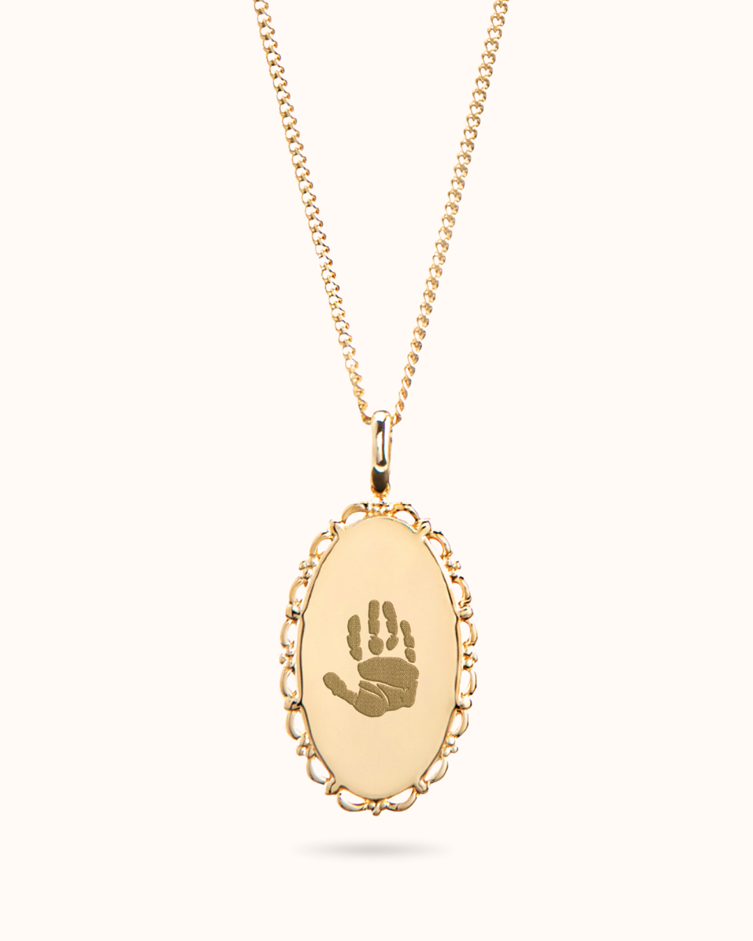 Hand and Footprint Vintage Oval Necklace - Gold plated