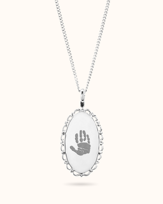 Hand and Footprint Vintage Oval Necklace - Silver