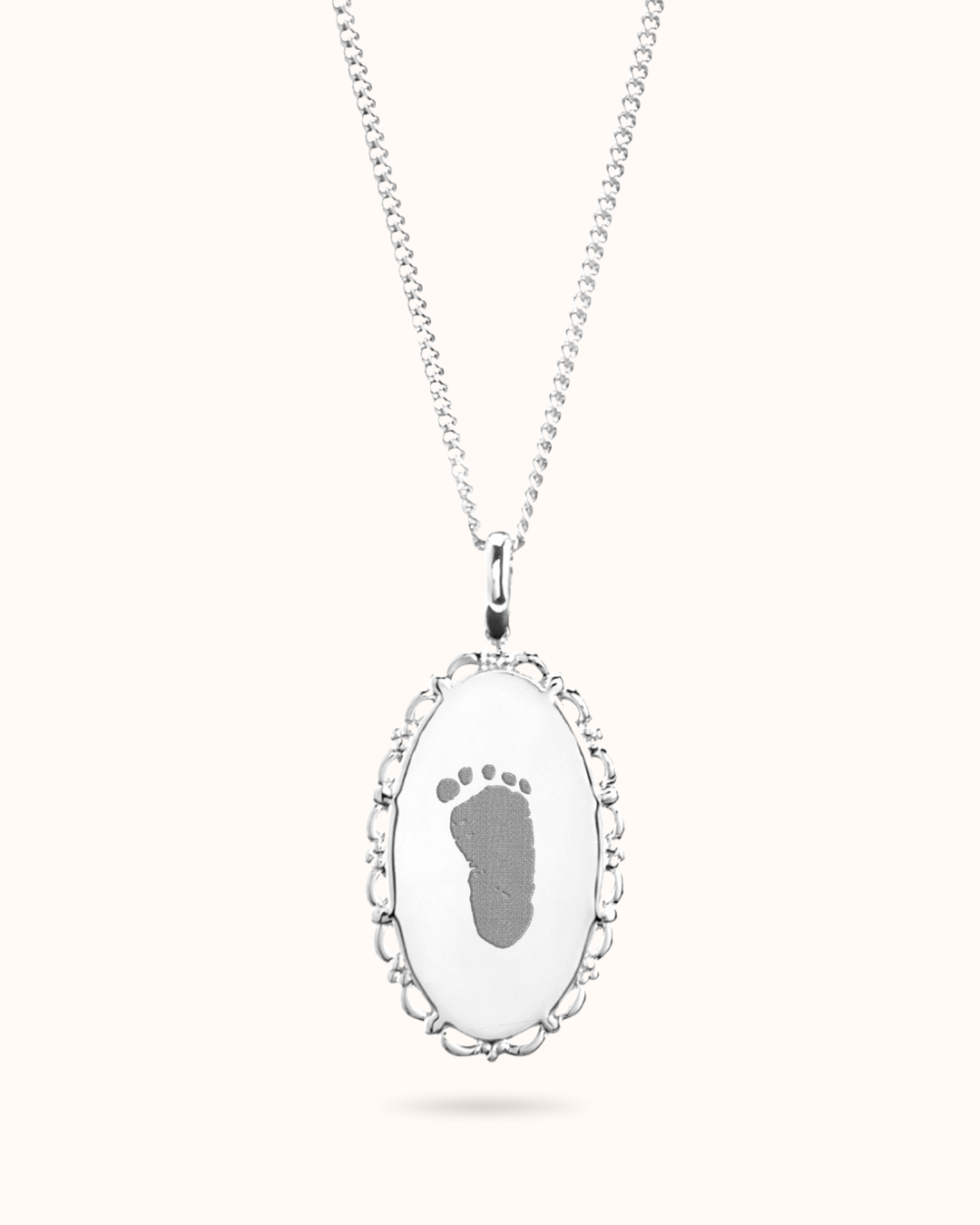 Hand and Footprint Vintage Oval Necklace - Silver
