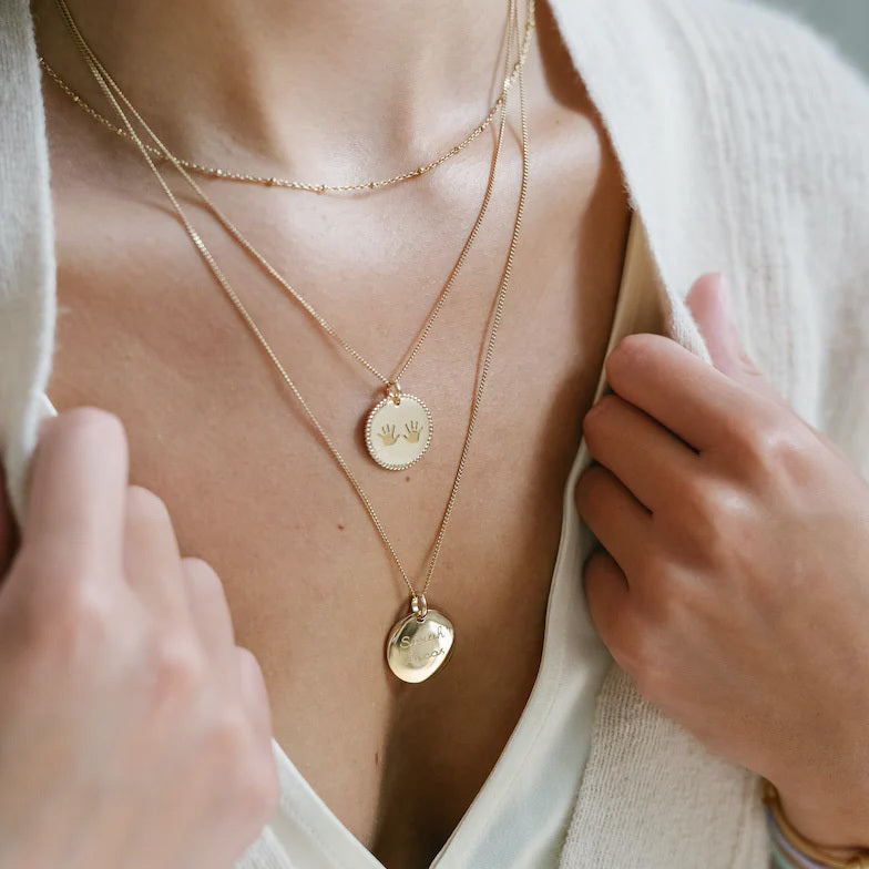 Hand and Footprint Beaded Coin Necklace - Gold plated