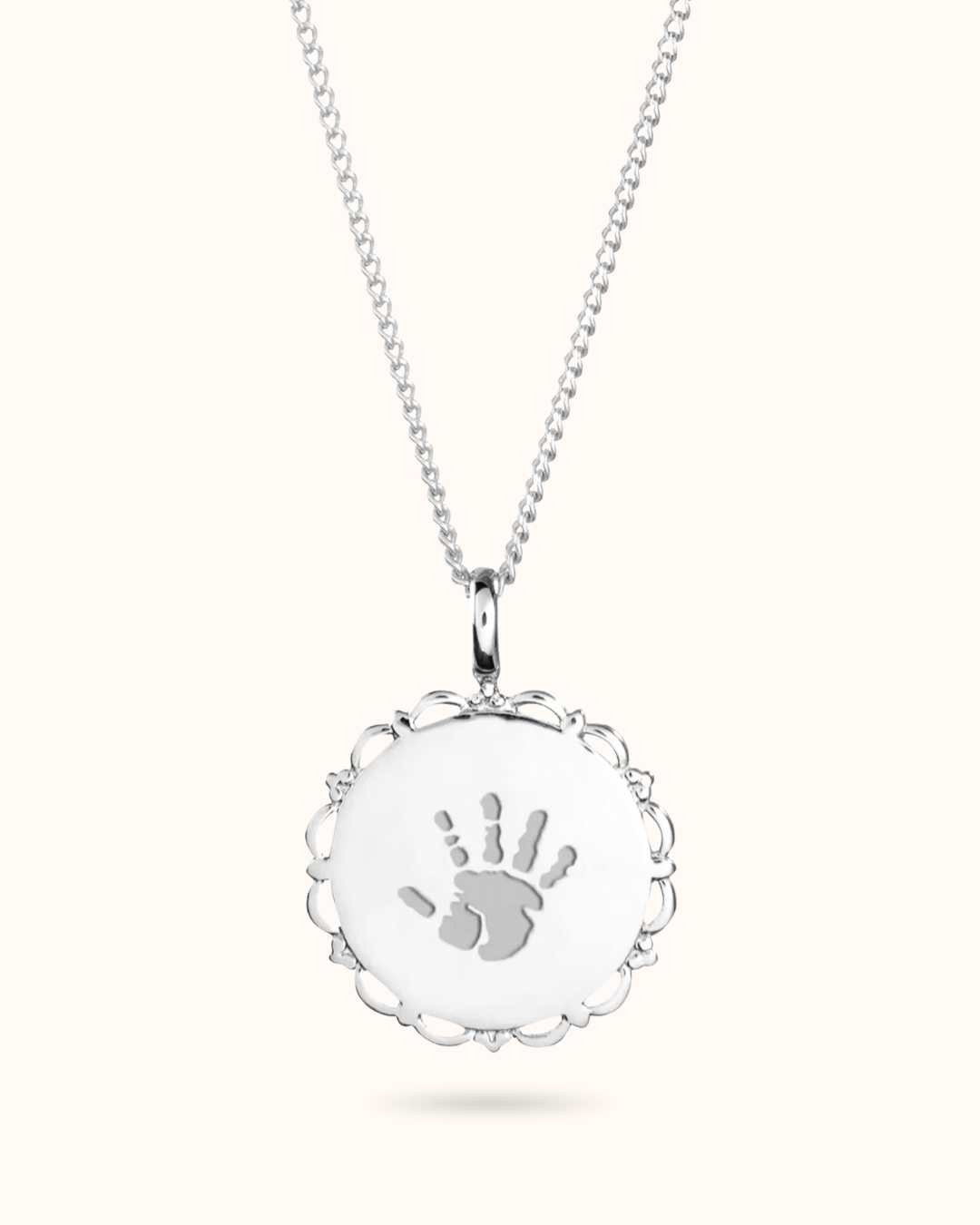 Collier Pendentif Rond Ancien Empreinte de Main et de Pied - Argent