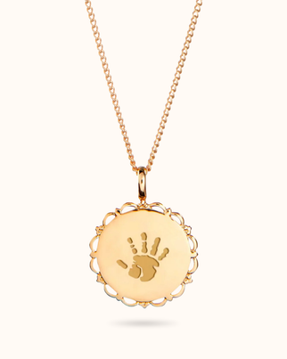 Hand and Footprint Vintage Coin Necklace - Gold plated