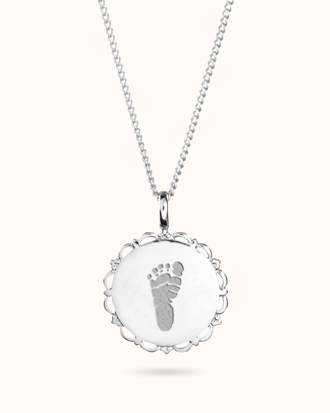 Collier Pendentif Rond Ancien Empreinte de Main et de Pied - Argent