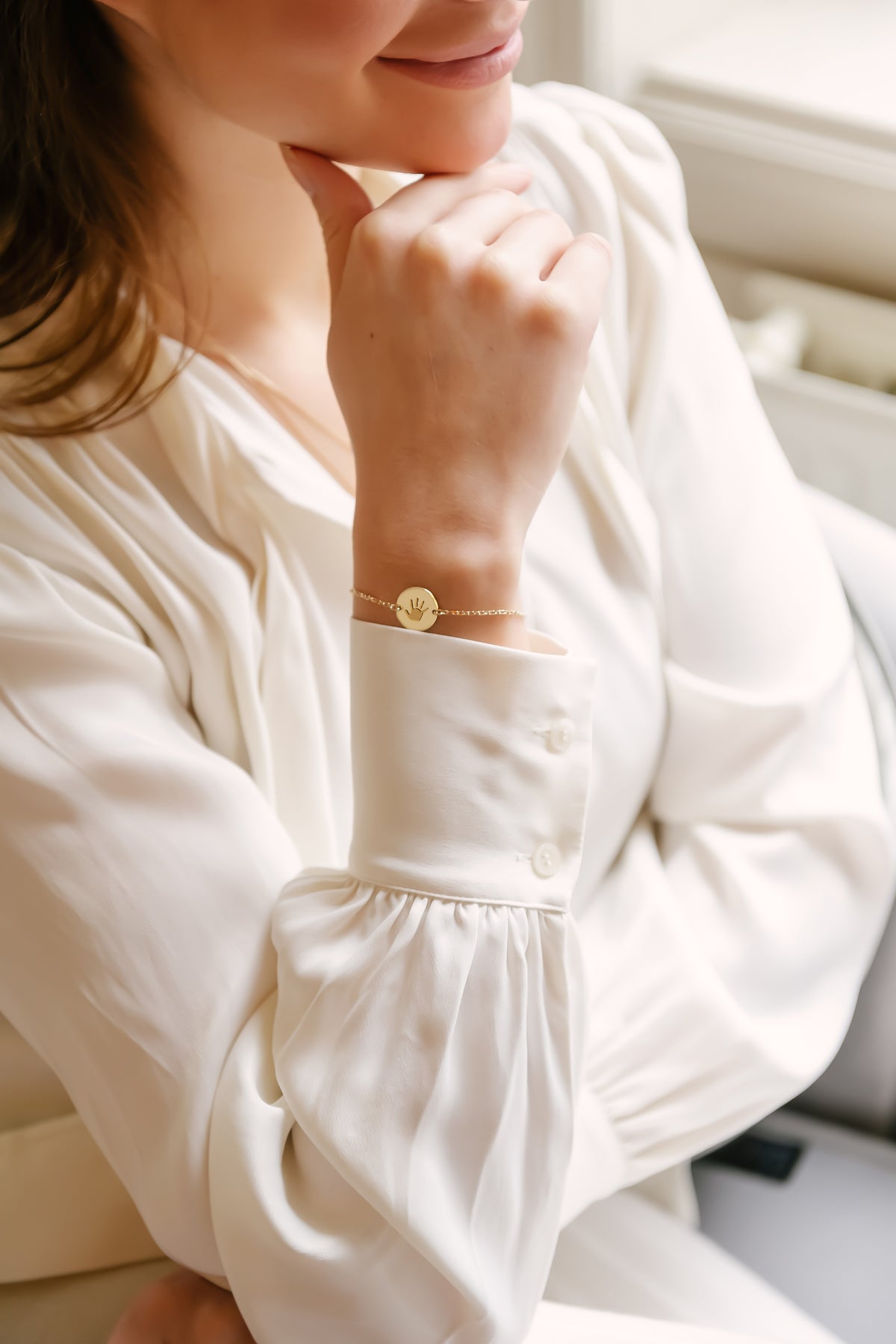 Hand and Footprint Coin Bracelet - Gold plated