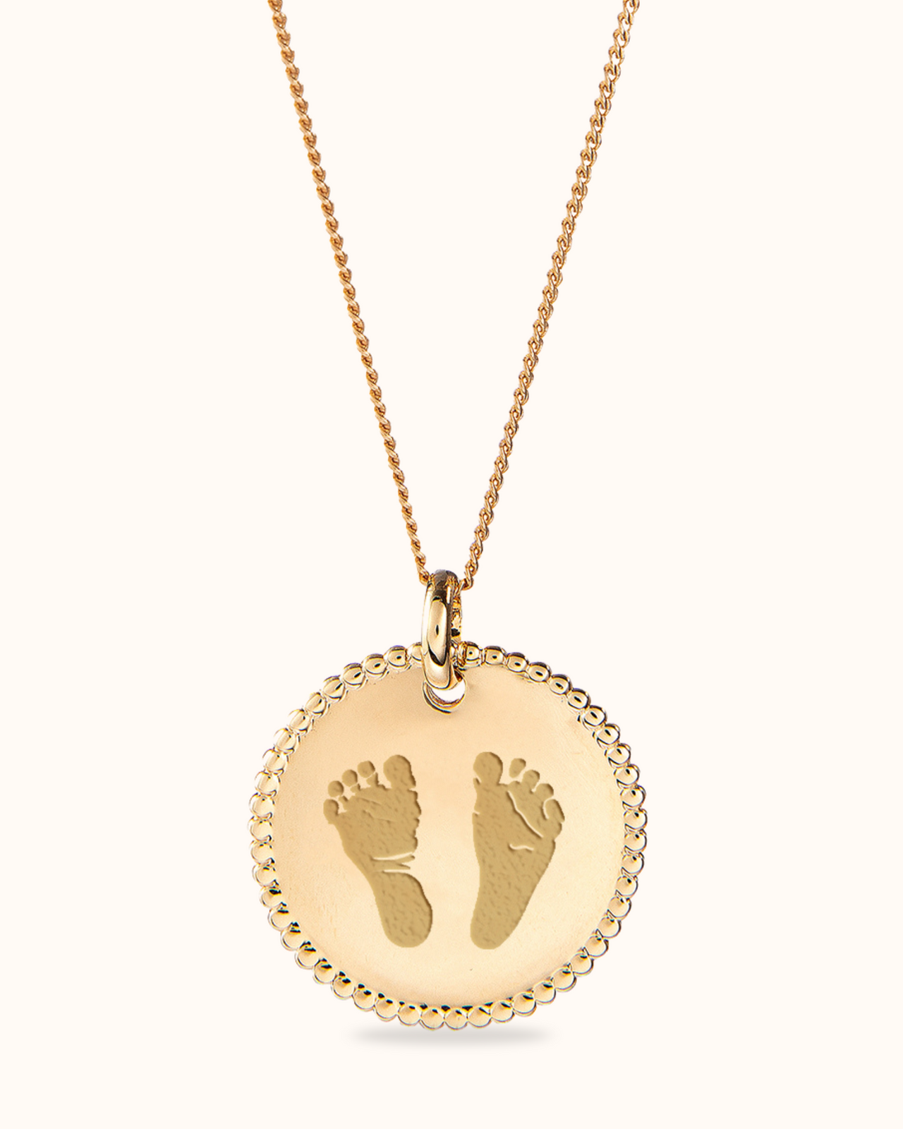 Hand and Footprint Beaded Coin Necklace - Gold plated