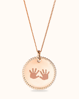 Hand and Footprint Beaded Coin Necklace - Rose plated