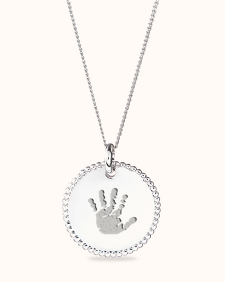 Collier Pendentif Rond Perlé Empreinte de Main et de Pied - Argent