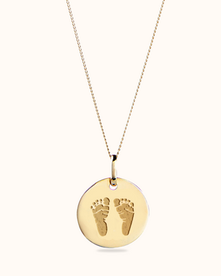 9k Hand and Footprint Coin Necklace - 9 carat