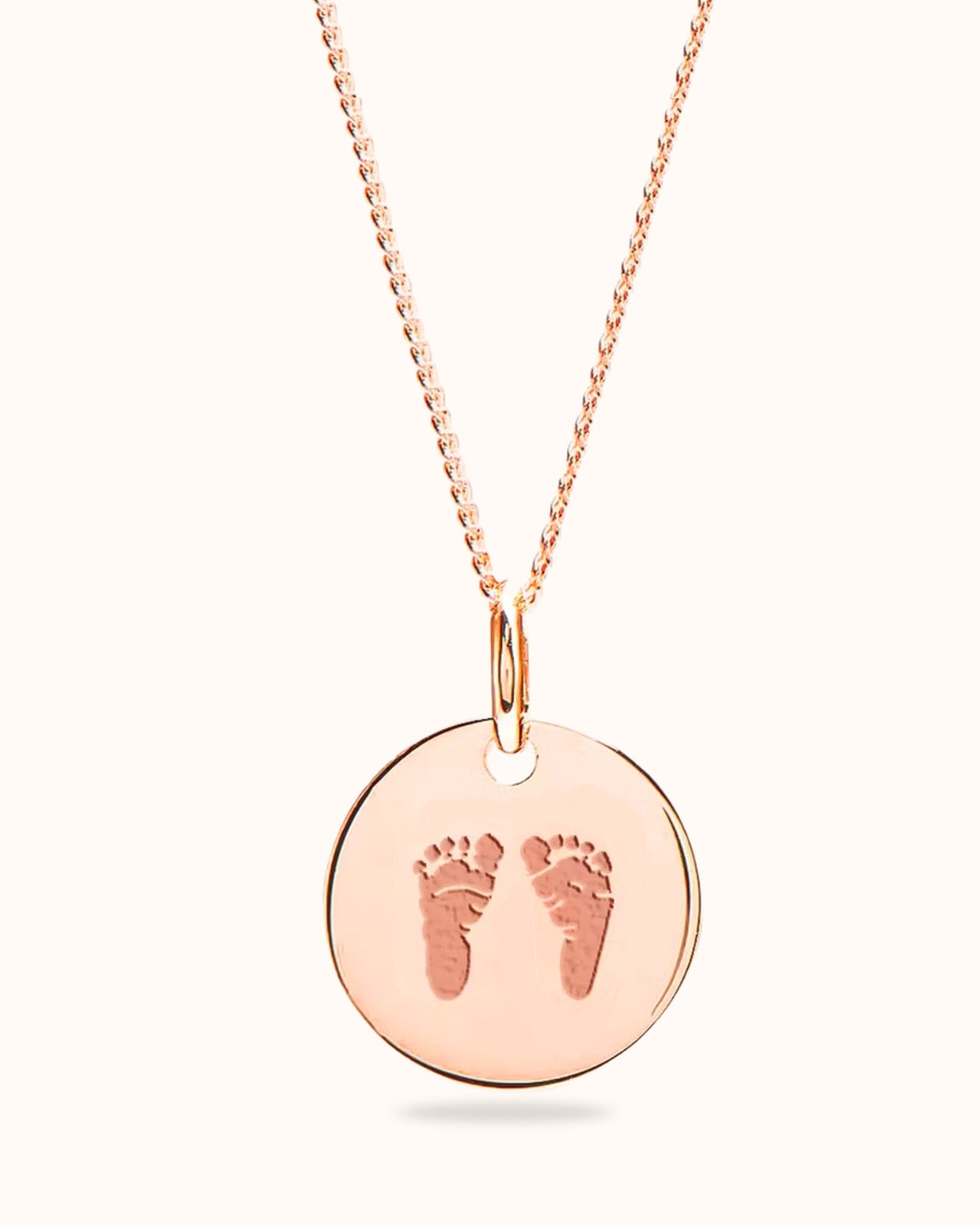 Collier Pendentif Rond Empreinte de Main et de Pied - Or rose