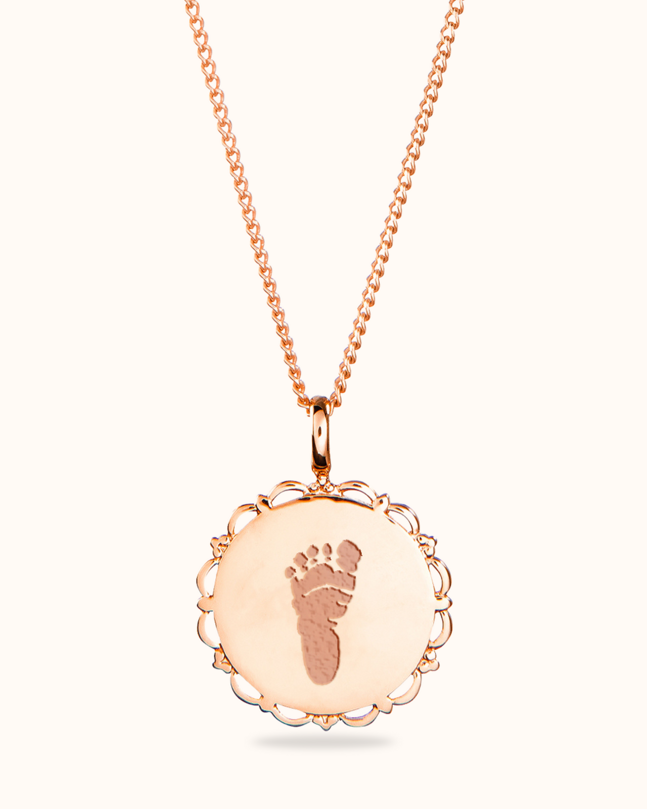 Hand and Footprint Vintage Coin Necklace - Rose plated