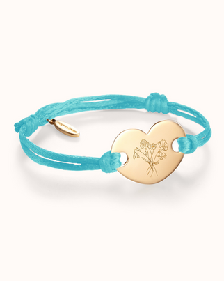 Birth Flower Bouquet Heart Bracelet - Gold plated