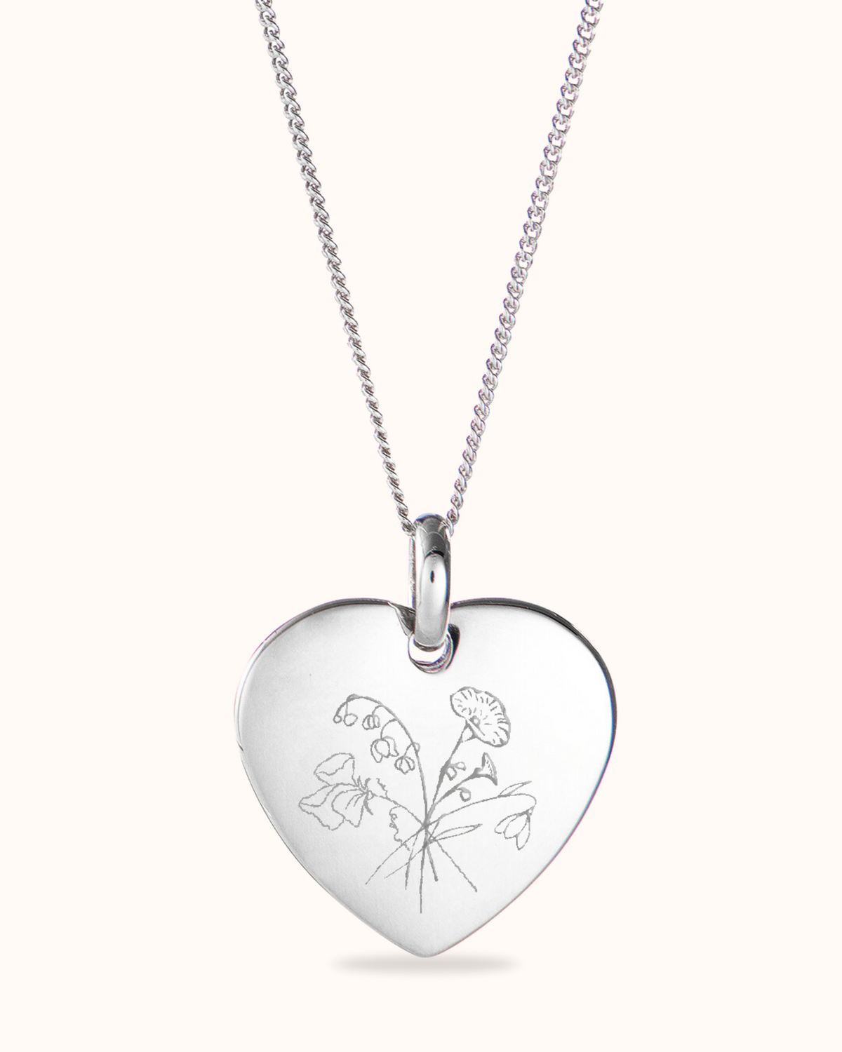 Heart Charm Birth Flower Bouquet Ketting - Sterling Zilver 925