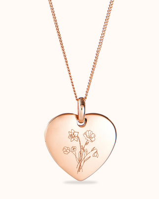 Heart Charm Birth Flower Bouquet Ketting - 18k Rosé Verguld