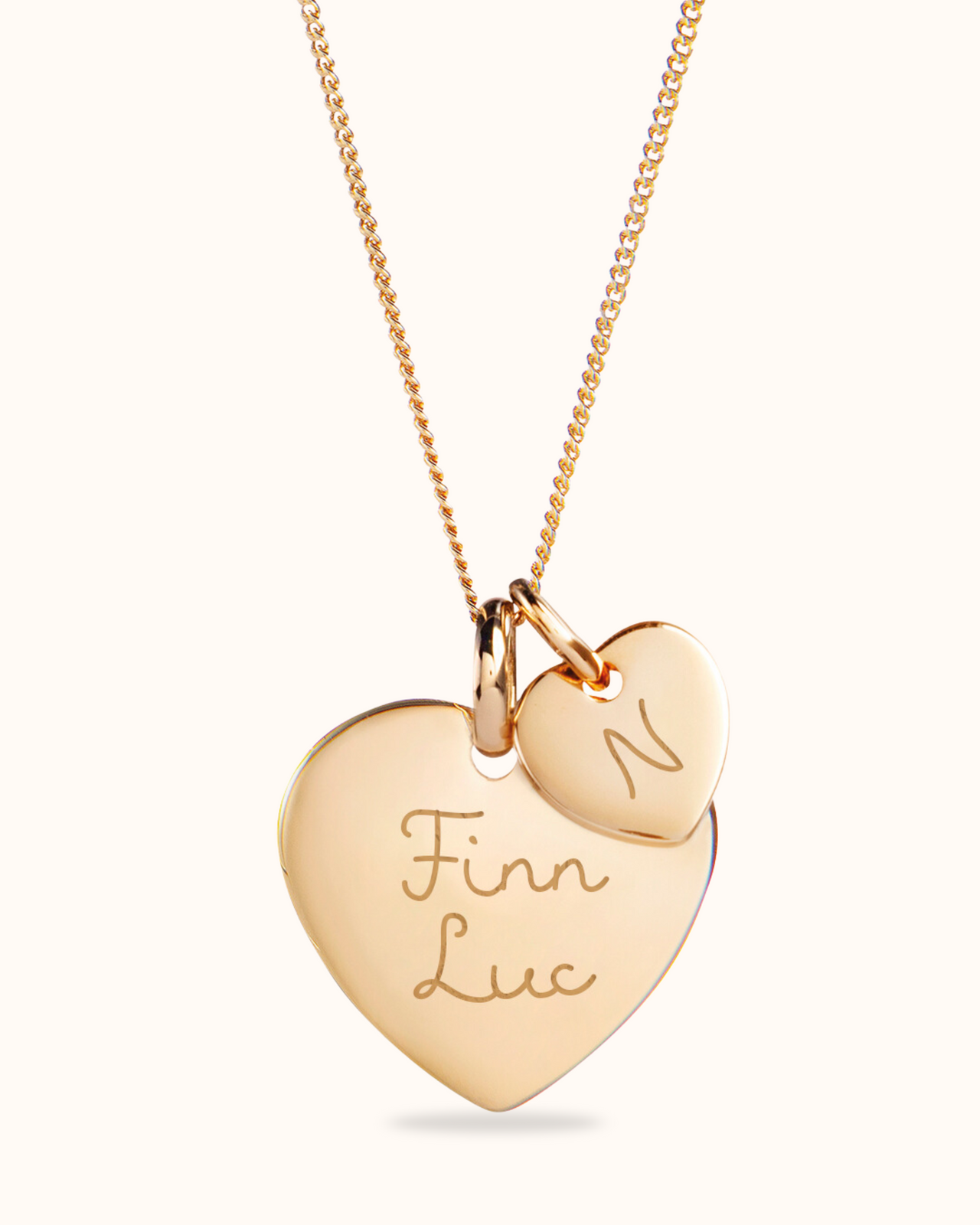 Heart Charm Necklace with Mini Heart - Gold plated