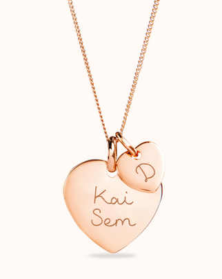 Collier Cœur Charme avec Mini Cœur - Or rose