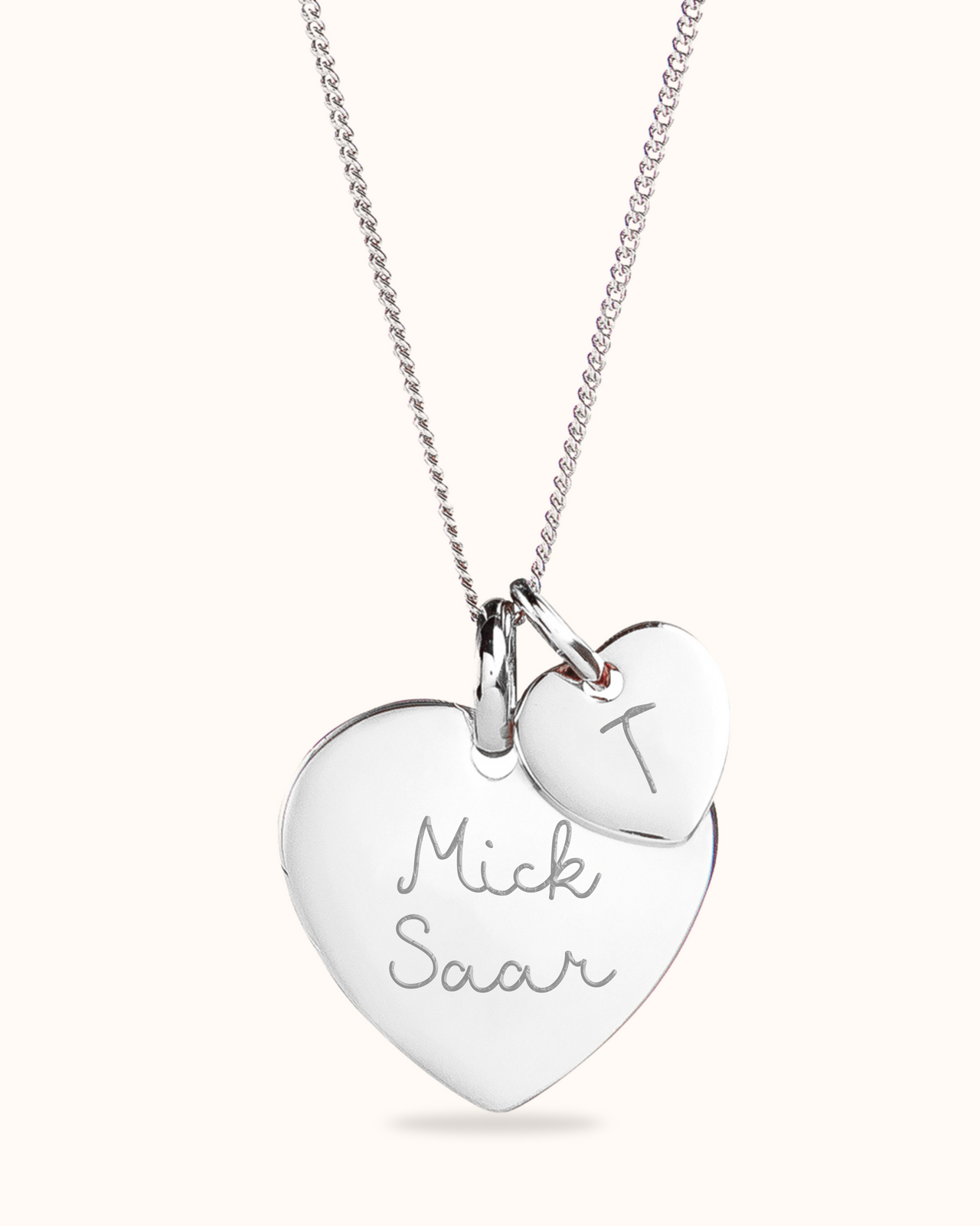 Heart Charm Necklace with Mini Heart - Silver