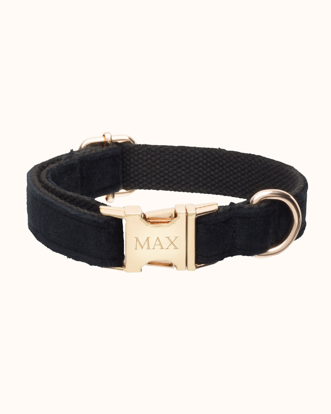 Dog Collar with name Velvet Noir - Stainless steel gold