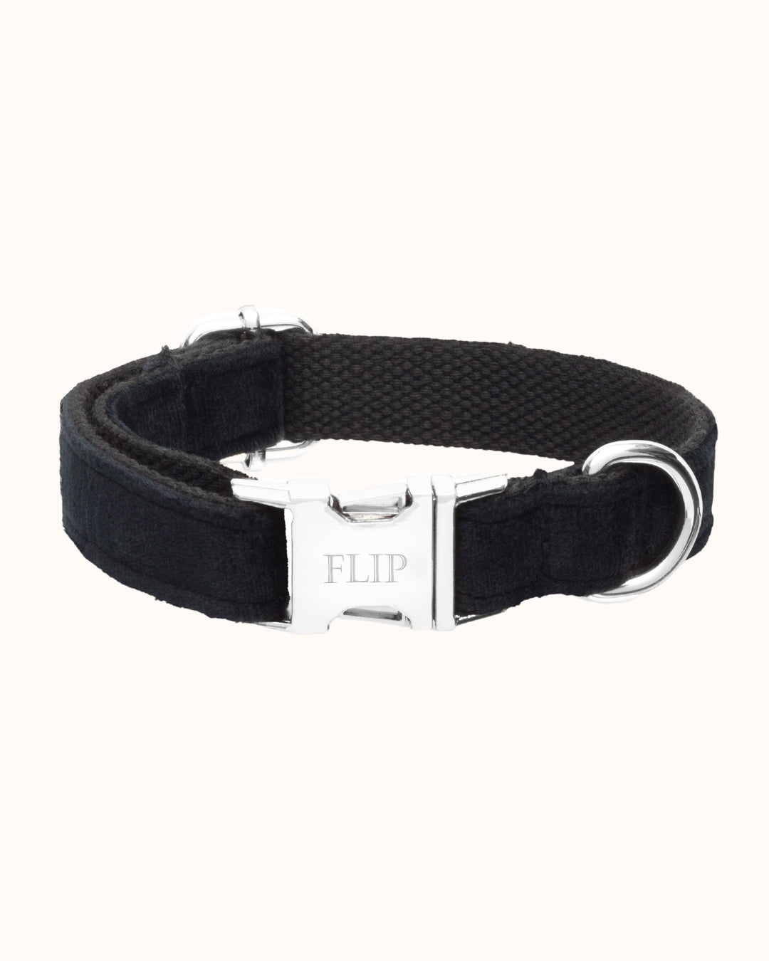 Dog Collar with name Velvet Noir - Stainless steel silver