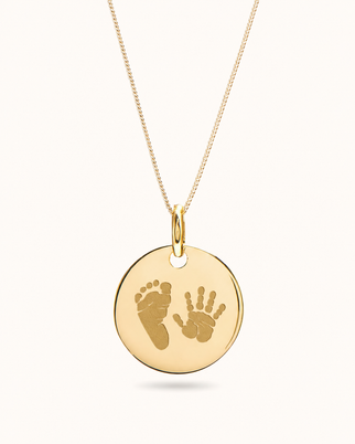 Hand and Footprint Coin Necklace - Gold plated