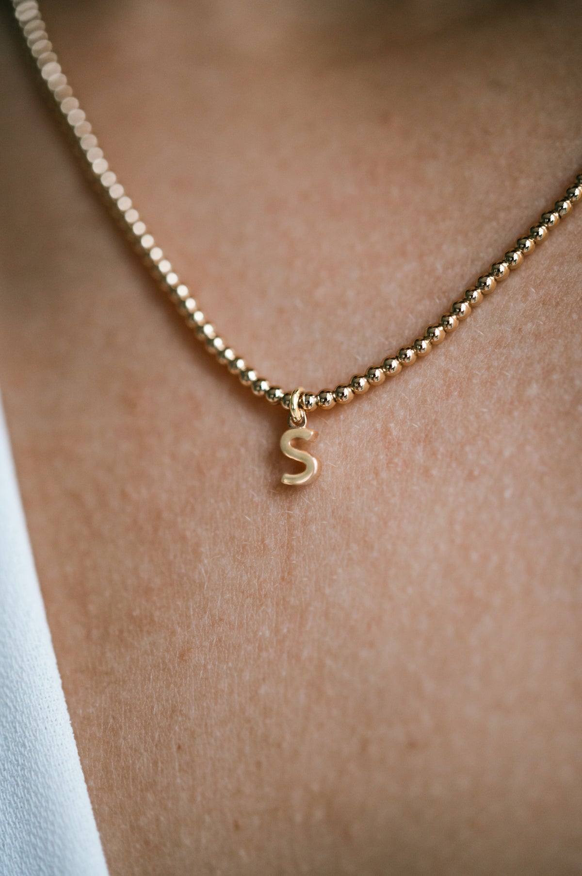 Initial Charm Beaded Necklace - Gold plated