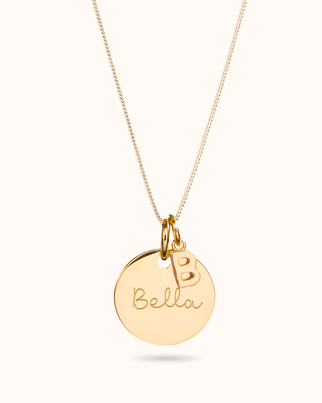Collier Pendentif Rond Charme Initiale - Plaque or 18 carats