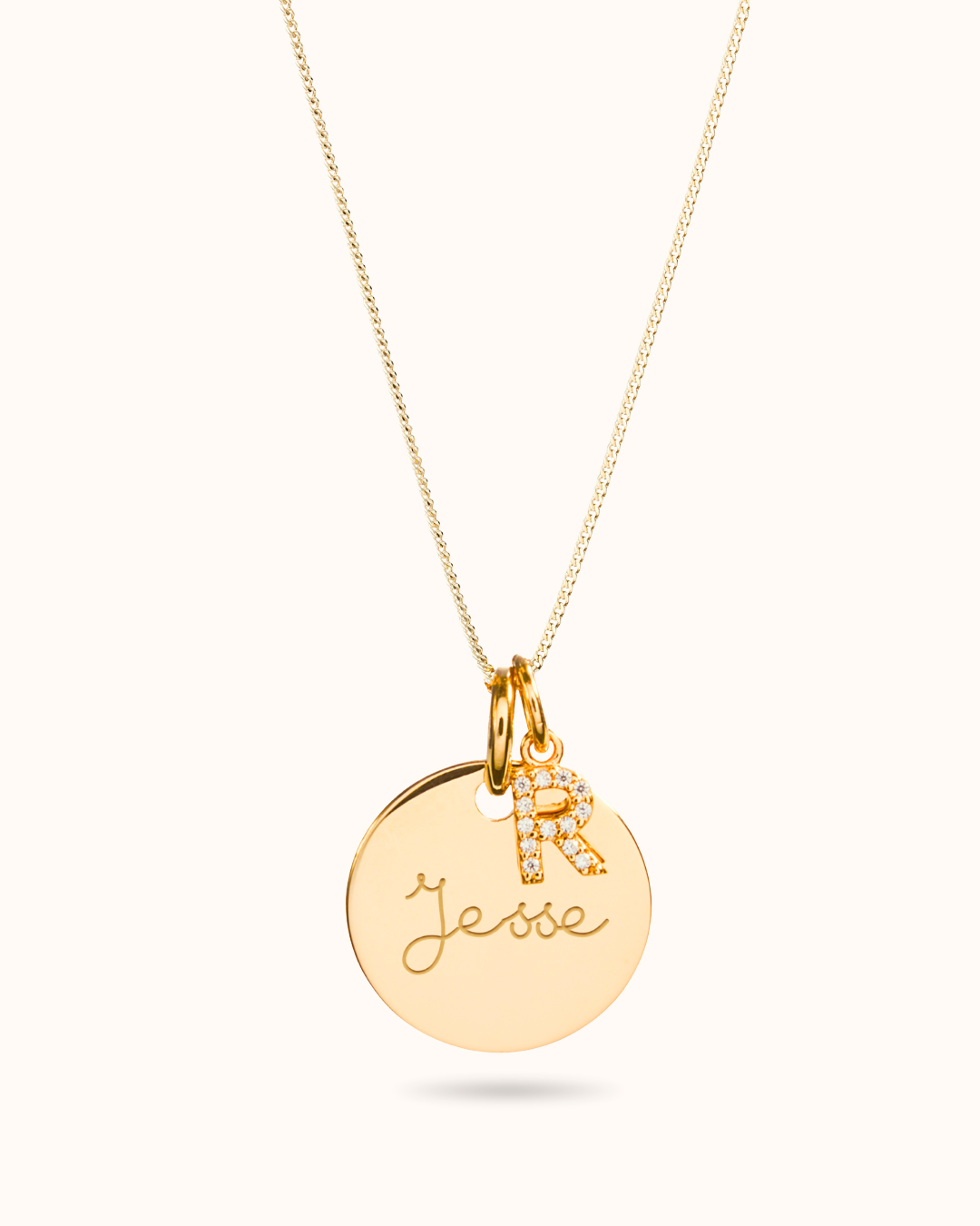 Collier Pendentif Rond Charme Initiale Éclat - Plaque or 18 carats