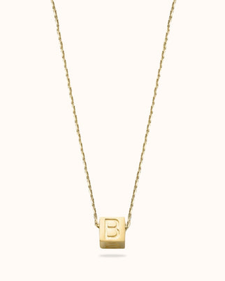 14k Initial Cube Necklace - 14k gold