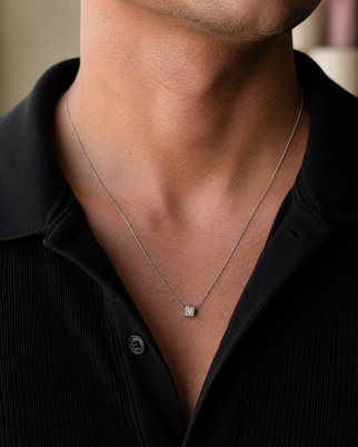 Mannen Initial Cube Ketting - Zilver - Ketting met Initialen