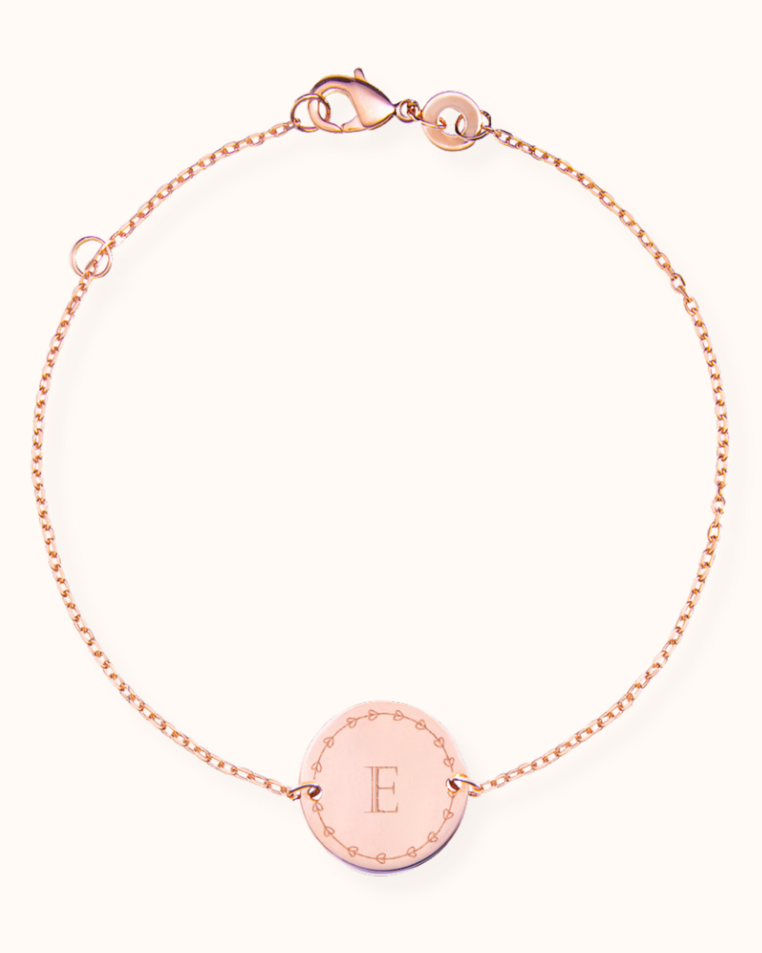 Bracelet Pendentif Rond Initiale d'amour - Or rose