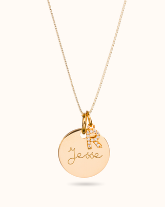 Initial Sparkle Charm Coin Necklace - Gold plated
