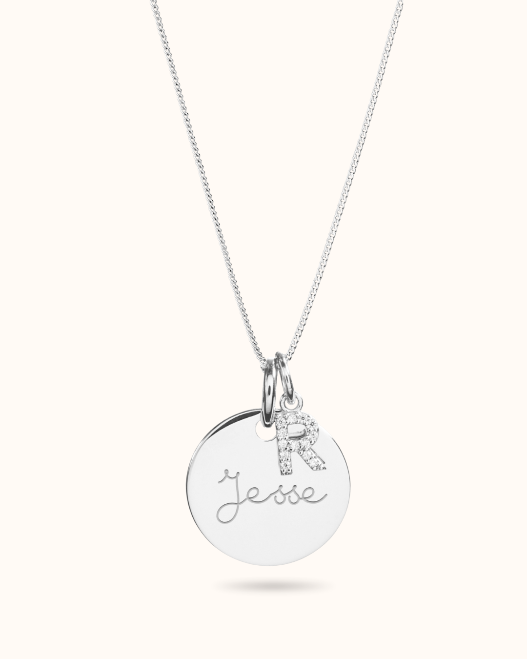 Initial Sparkle Charm Coin Necklace - Silver