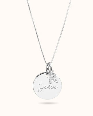Initial Sparkle Charm Coin Necklace - Silver