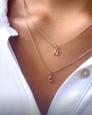 Initial Charm Sparkle Ketting - 18k Verguld