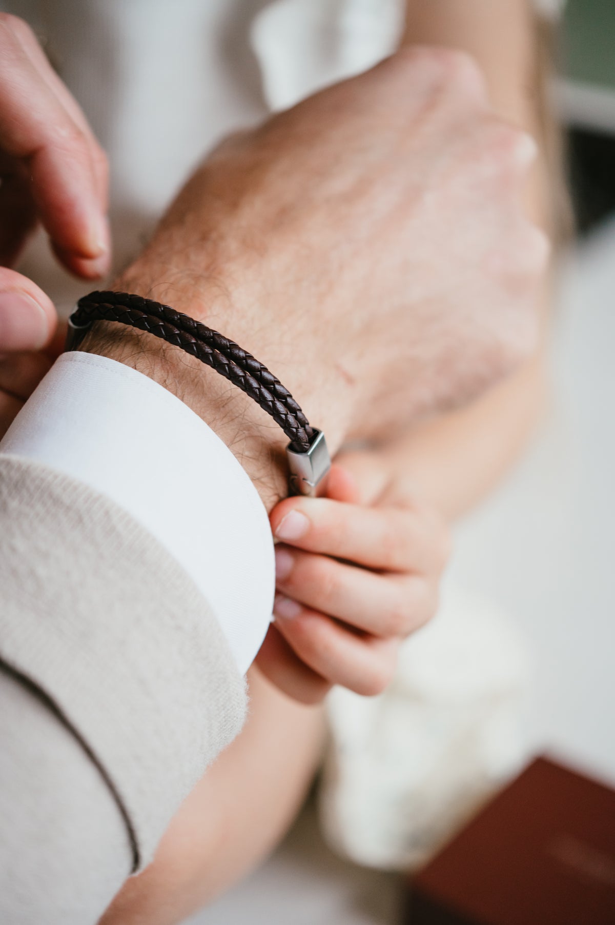 Braided leather men's bracelet with name - Stainless steel silver