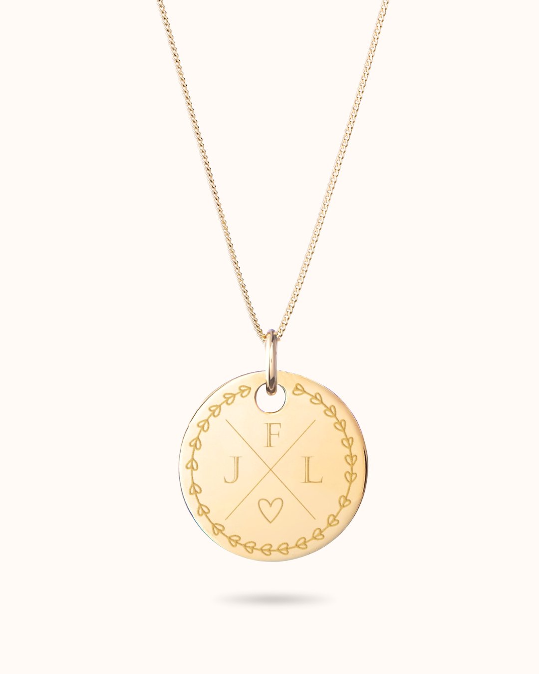 Collier Pendentif Rond Initale d'amour - Plaque or 18 carats