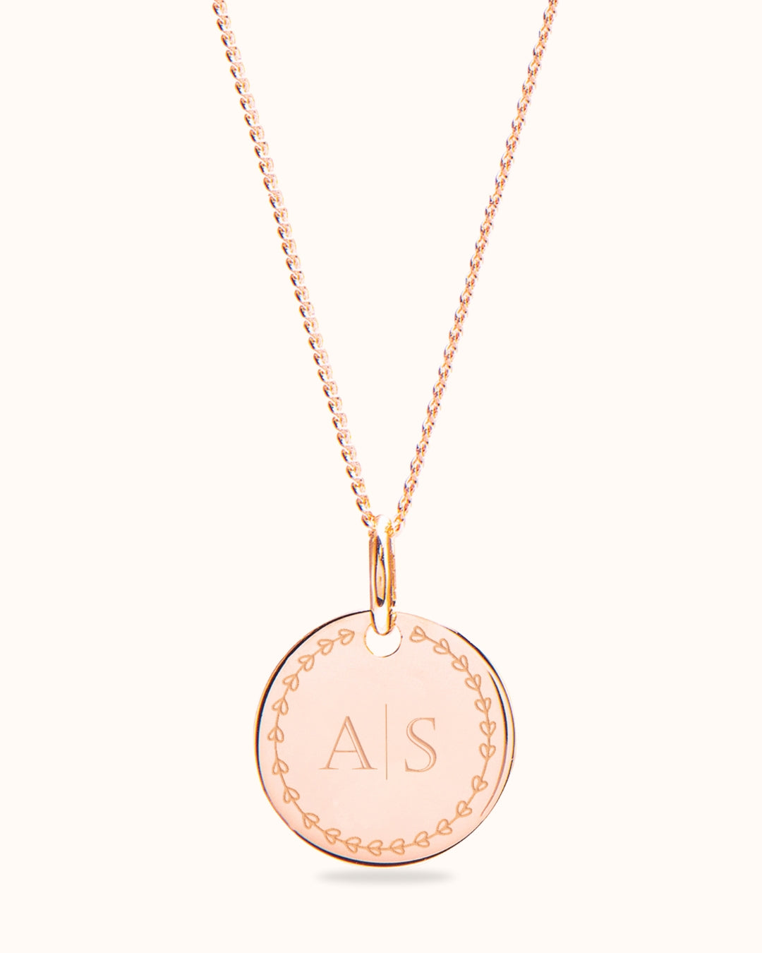 Love Initial Coin Necklace - Rose plated